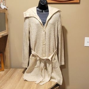 Cream Faded Glory Shawl Collar Duster Style Button up Sweater  XL (16-18)